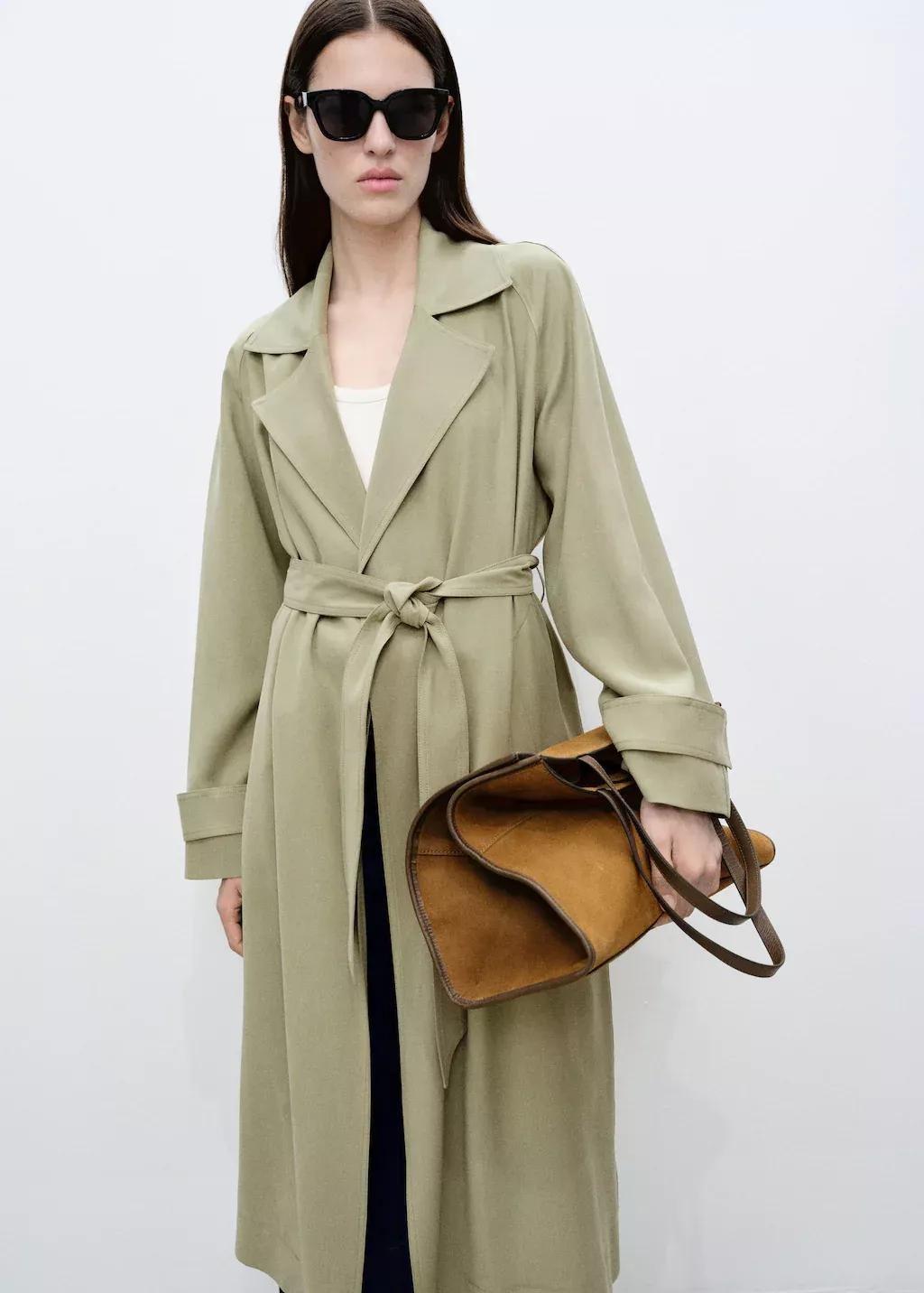 Khaki Soft Trench Coat With Belt, , large image number 0