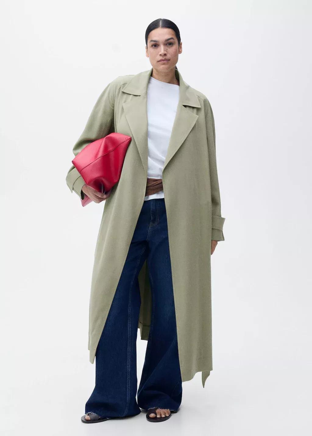 Khaki Soft Trench Coat With Belt, , large image number 1