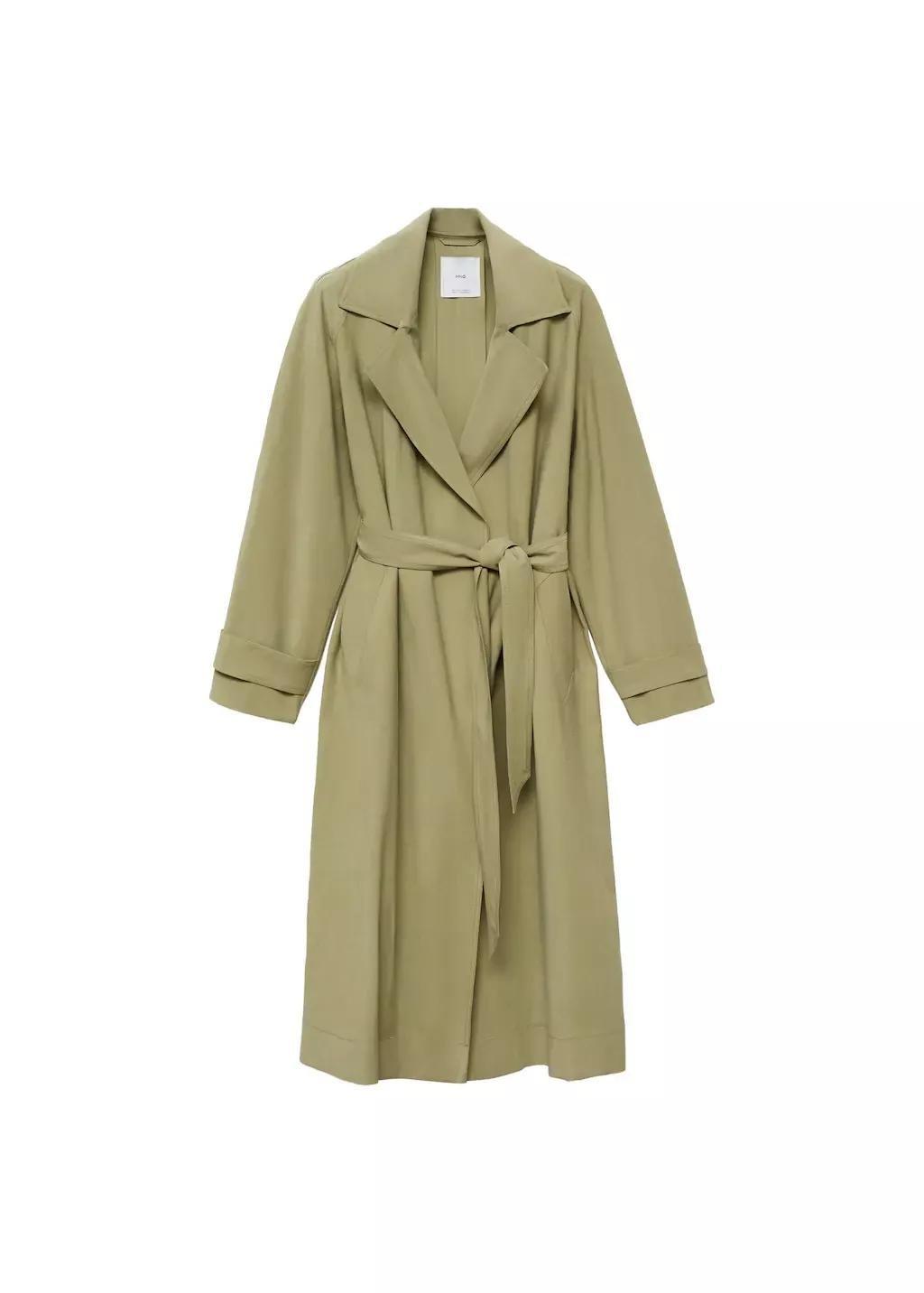 Khaki Soft Trench Coat With Belt, , large image number 3