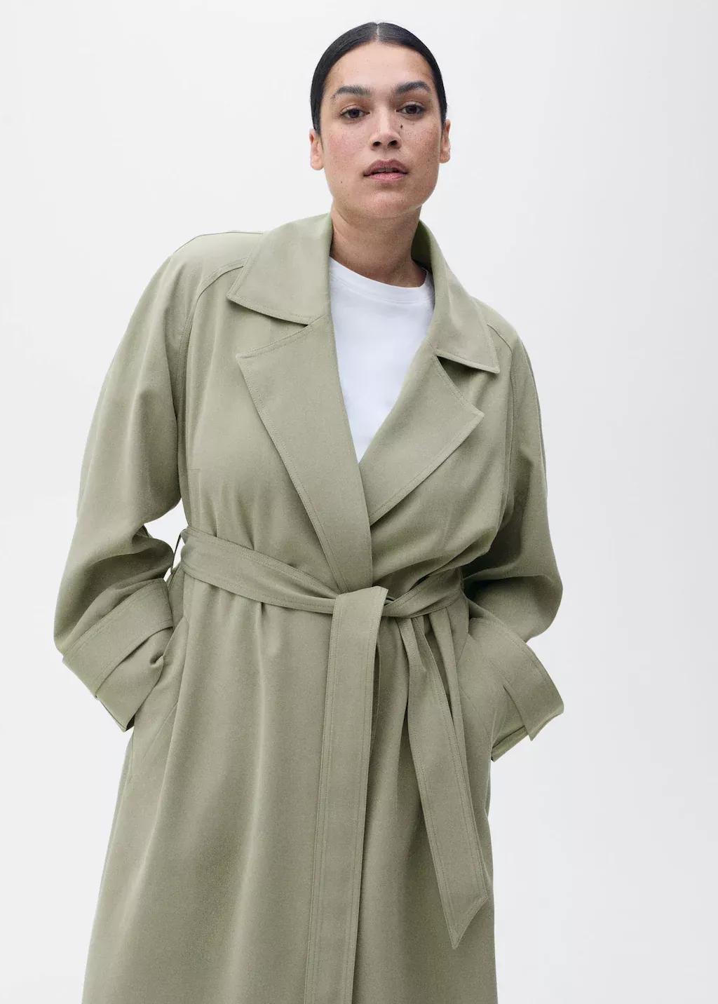 Khaki Soft Trench Coat With Belt, , large image number 4