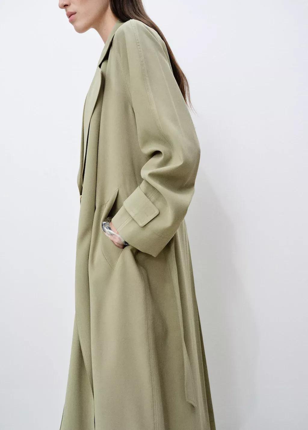 Khaki Soft Trench Coat With Belt, , large image number 5