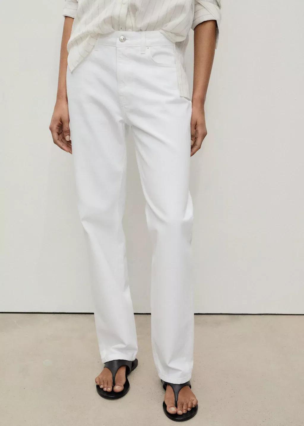 White Mid-Rise Straight Jeans, , large image number 1
