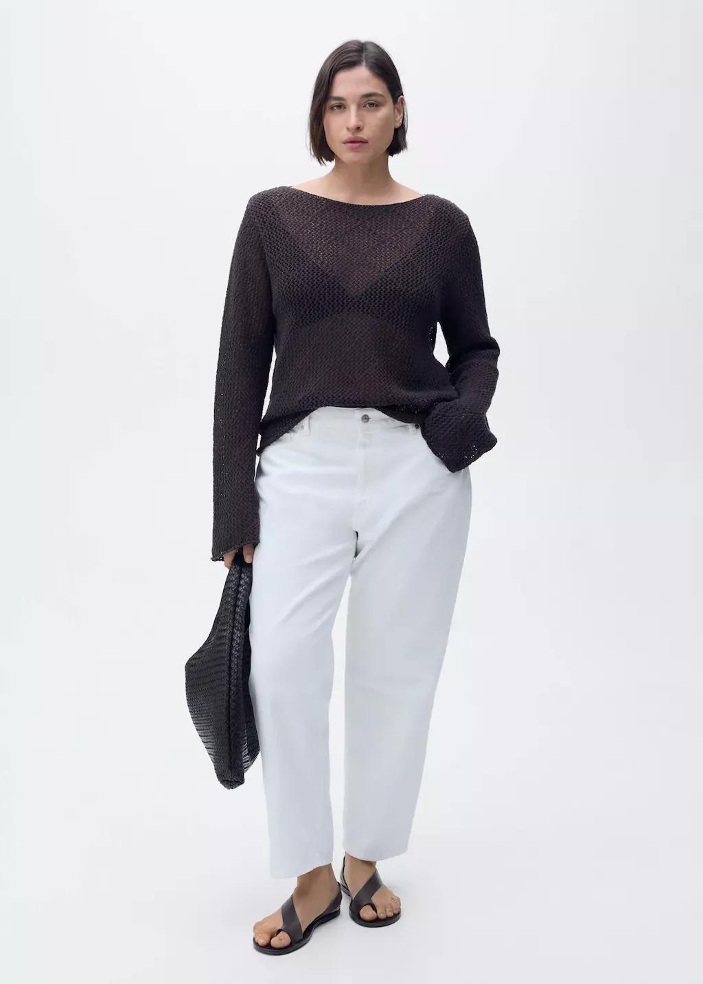 White Mid-Rise Straight Jeans, , large image number 3
