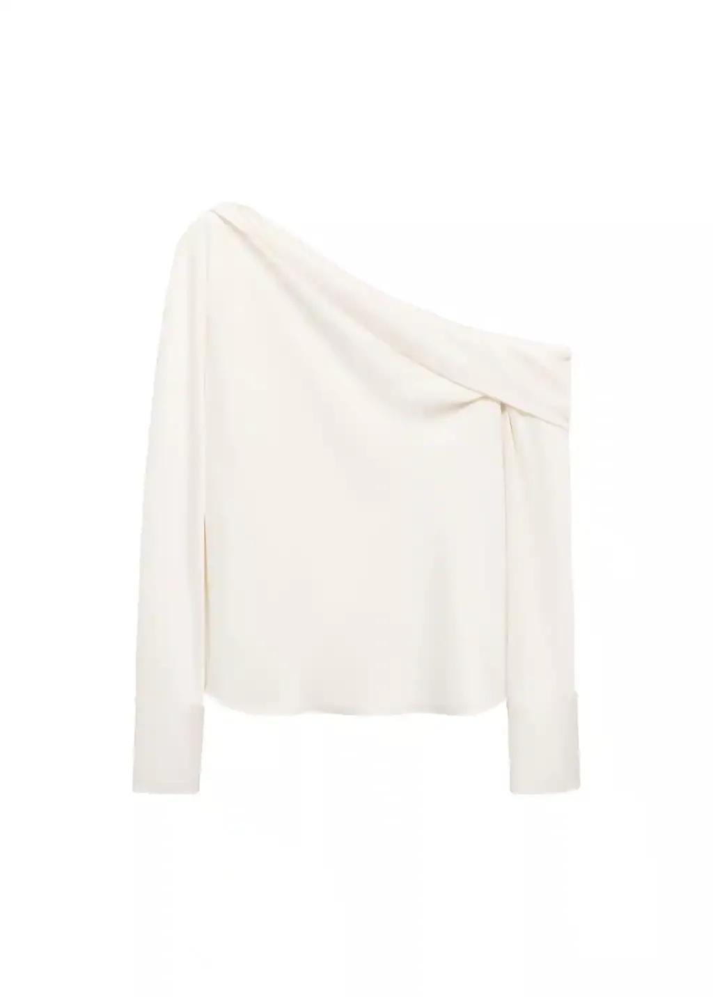 White Satin Blouse With Draped Neck, , large image number 3