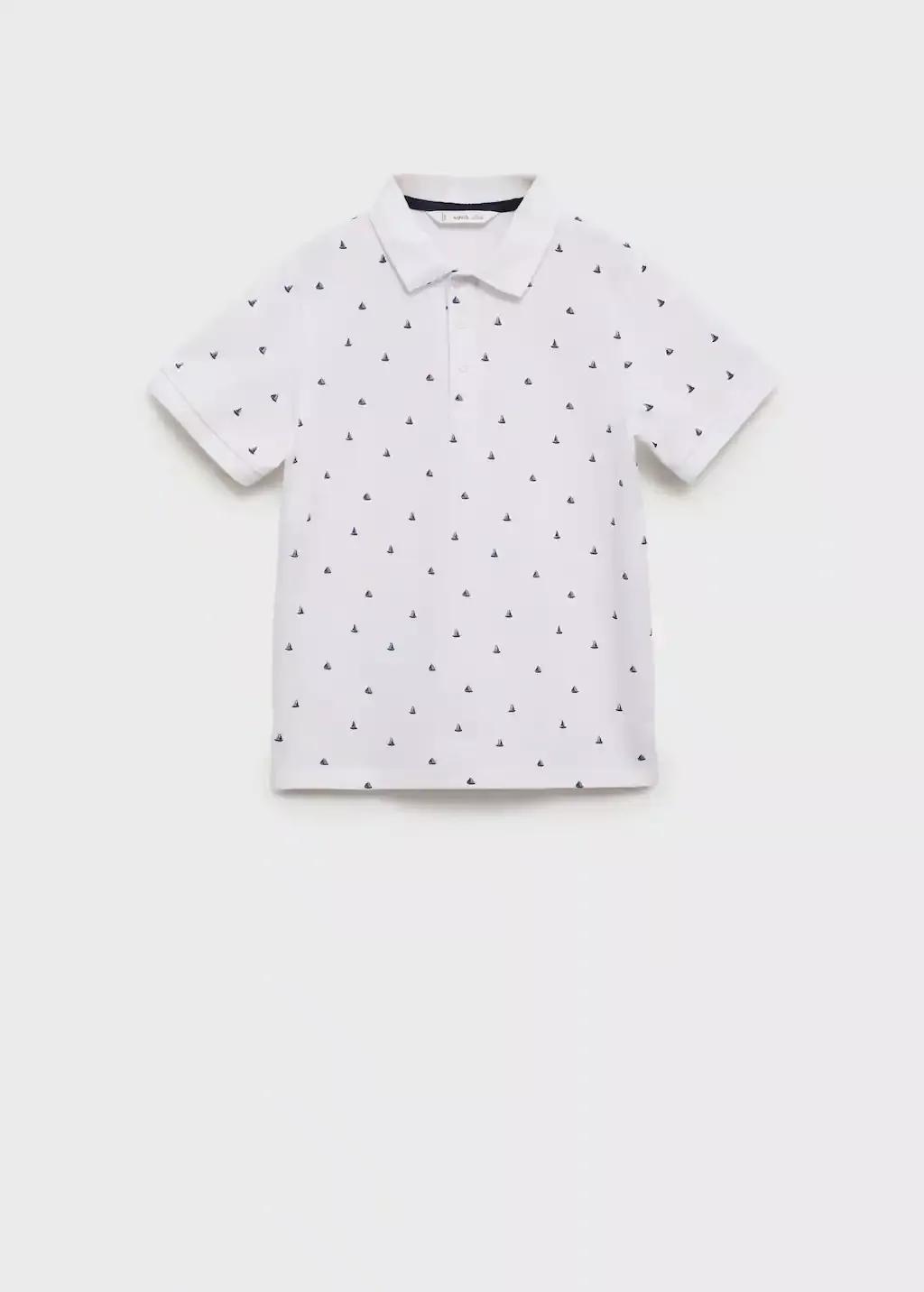 NATURAL WHITE Printed cotton polo shirt, Kids Boy, , large image number 0