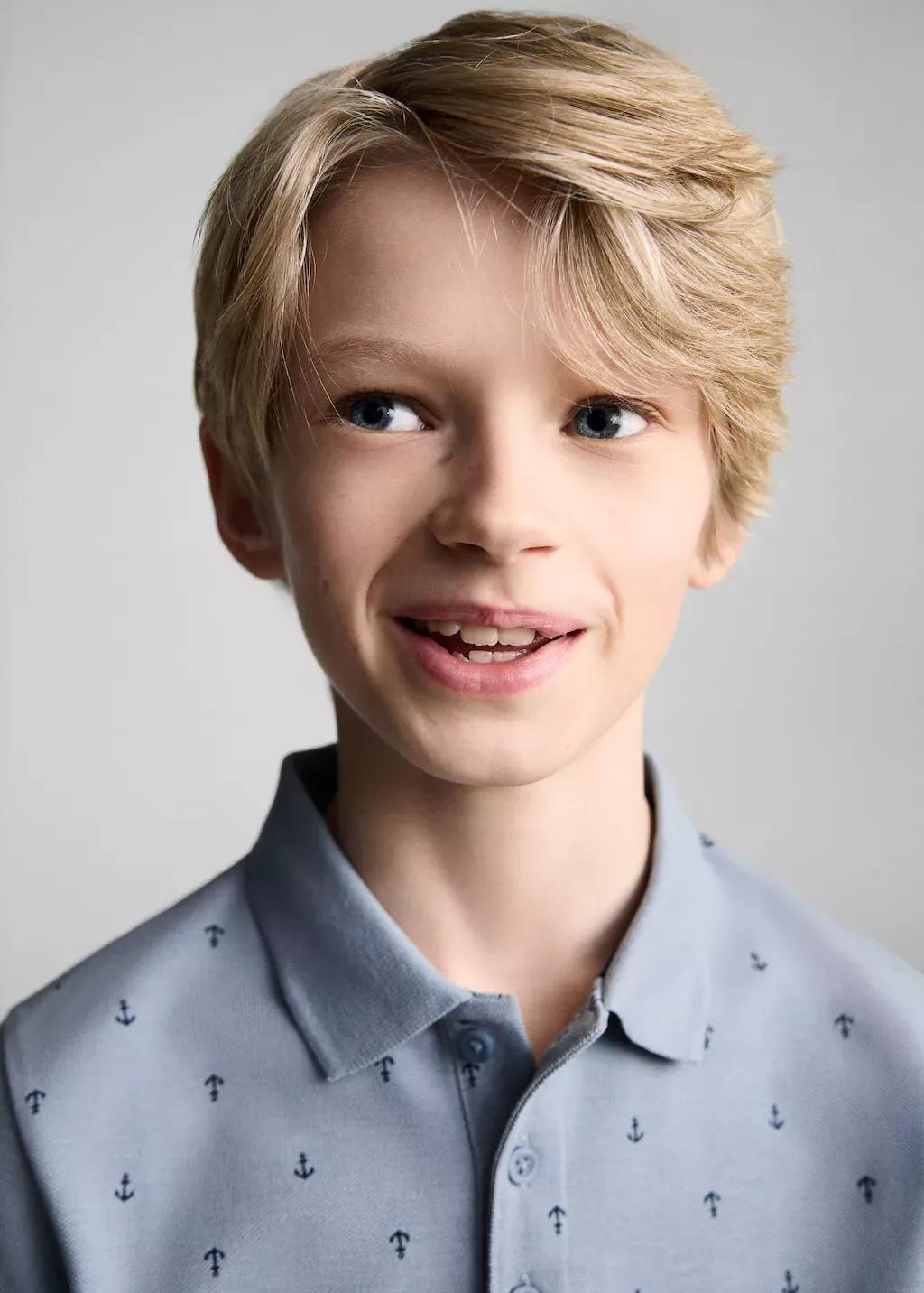 Blue Printed Cotton Polo Shirt, Kids Boy, , large image number 3