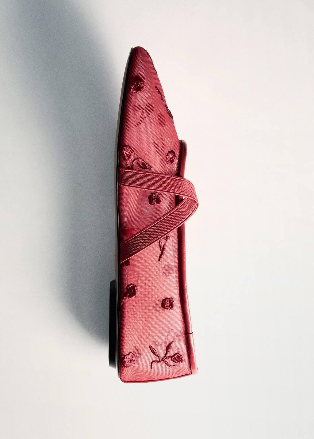 Red Ballerina Flats With Cross Straps With Embroidered Flowers, , large image number 4