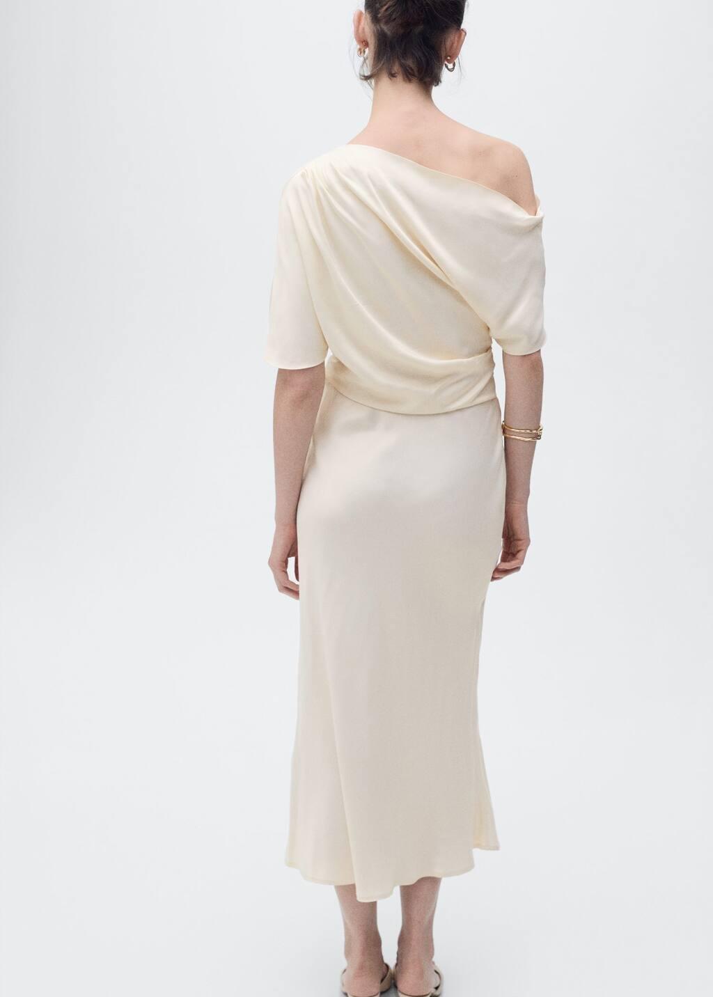 Beige Ruched Asymmetric Midi Dress, , large image number 5