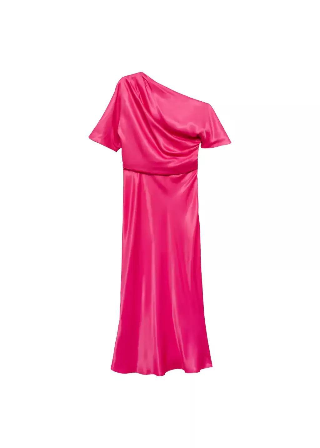 Pink Ruched Asymmetric Midi Dress, , large image number 0