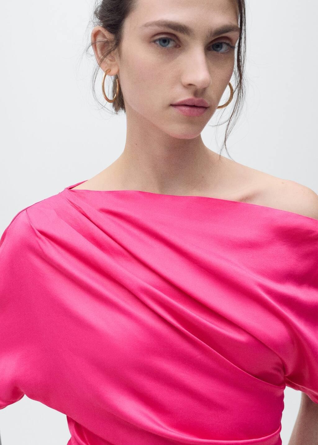 Pink Ruched Asymmetric Midi Dress, , large image number 2