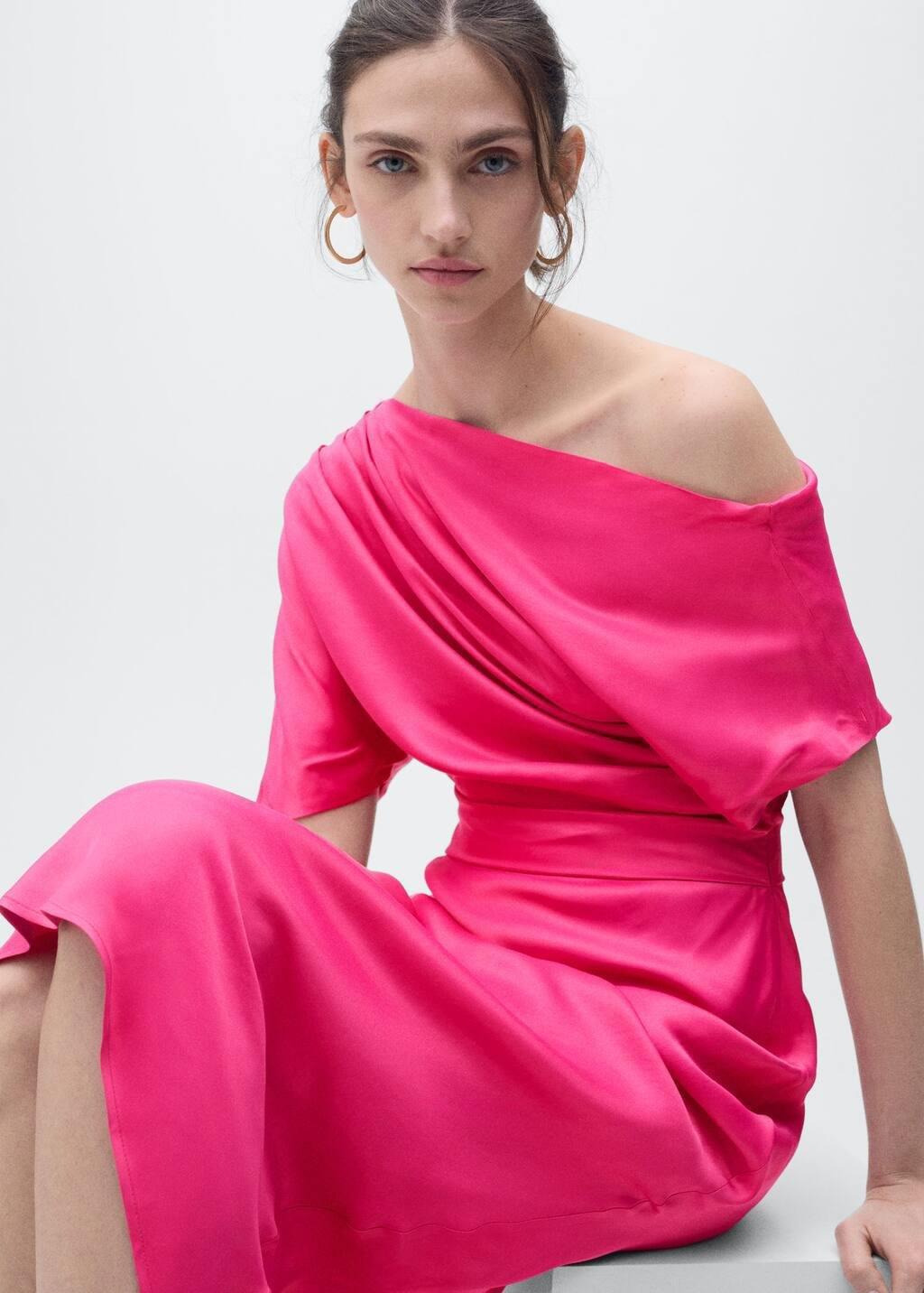 Pink Ruched Asymmetric Midi Dress, , large image number 3