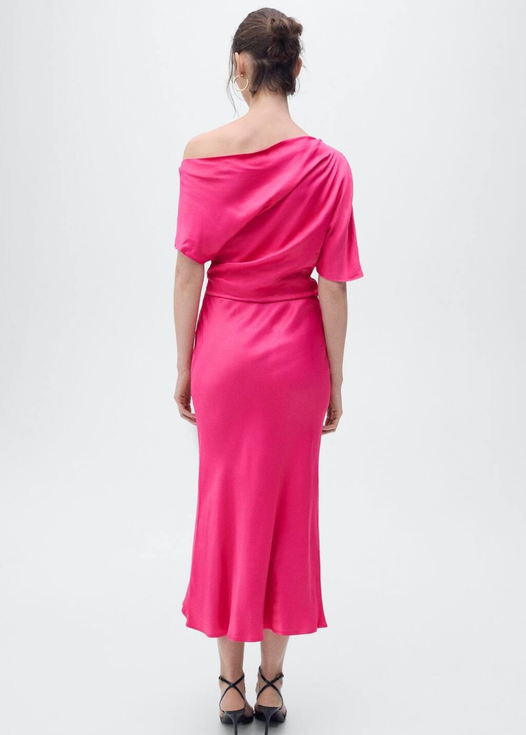 Pink Ruched Asymmetric Midi Dress, , large image number 6