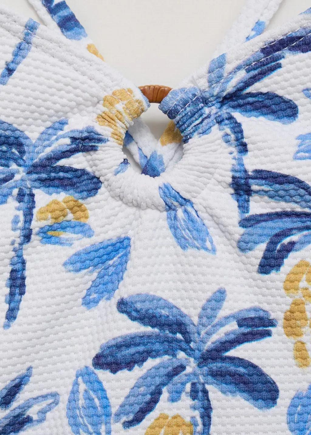 White Tropical Print Swimsuit, Kids Girl, , large image number 2