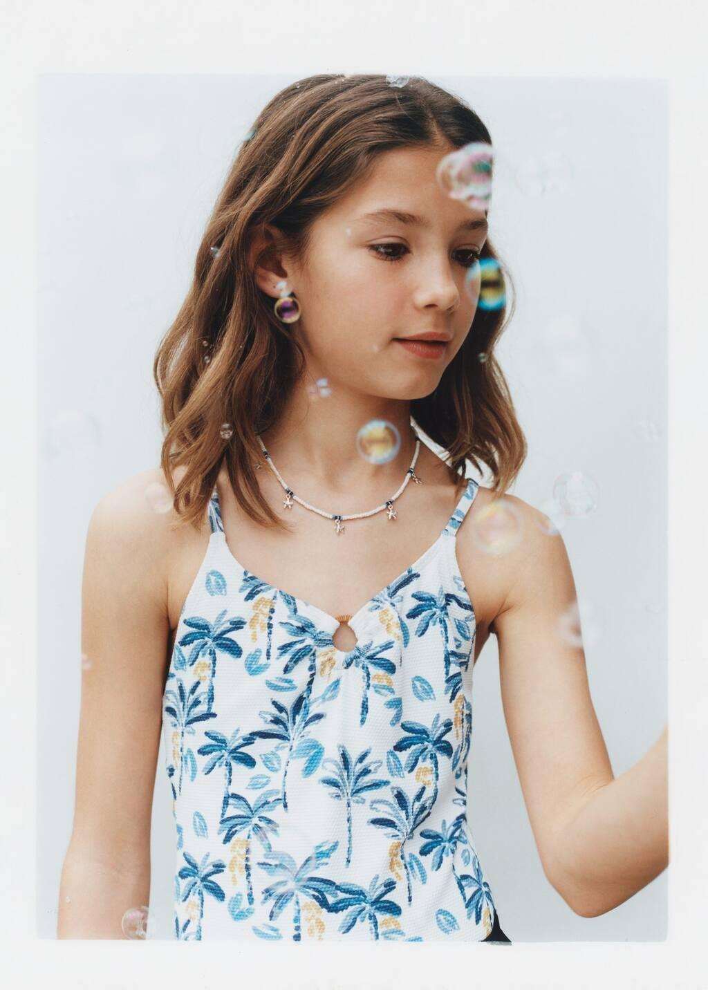 White Tropical Print Swimsuit, Kids Girl, , large image number 3