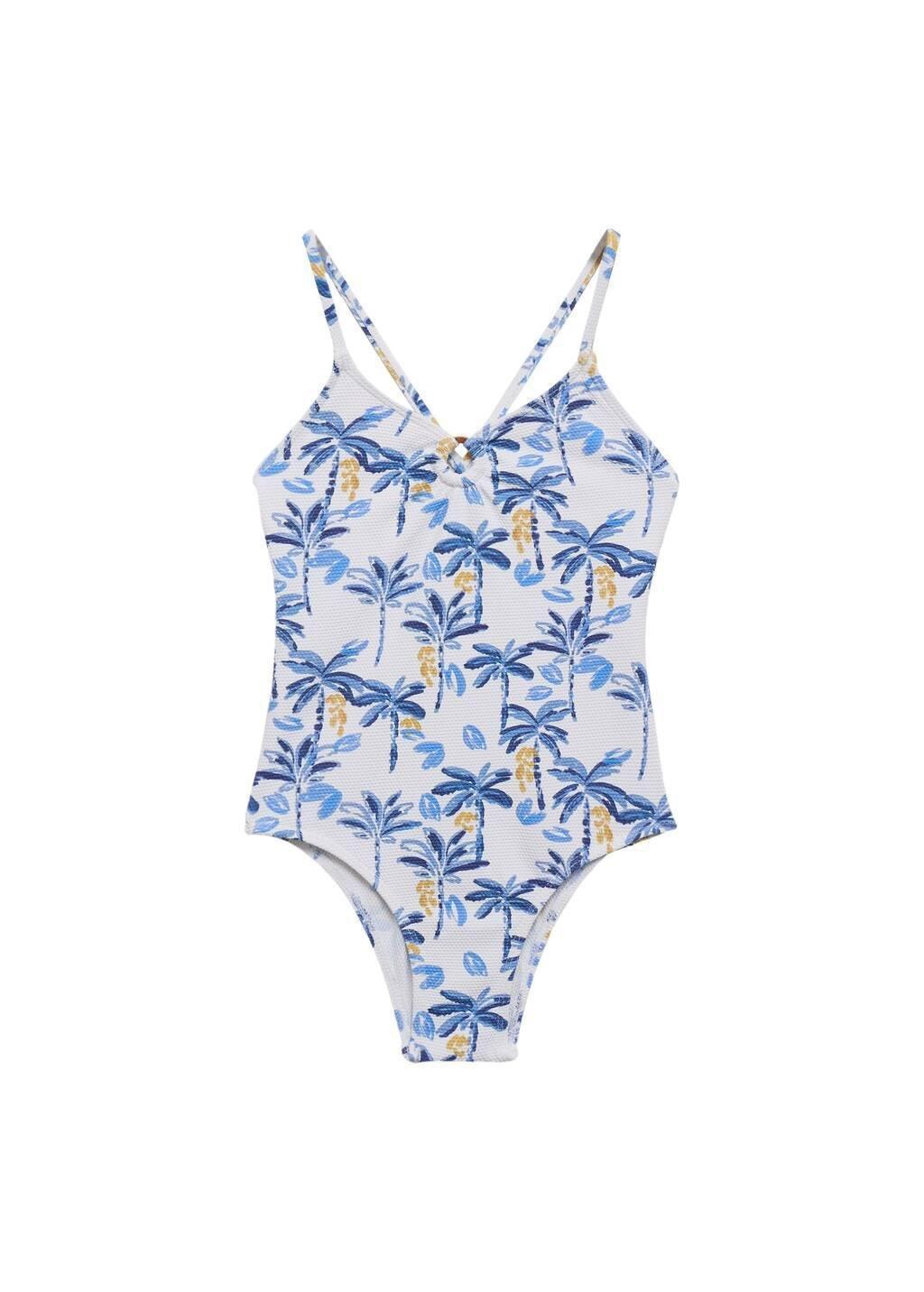 White Tropical Print Swimsuit, Kids Girl, , large image number 4