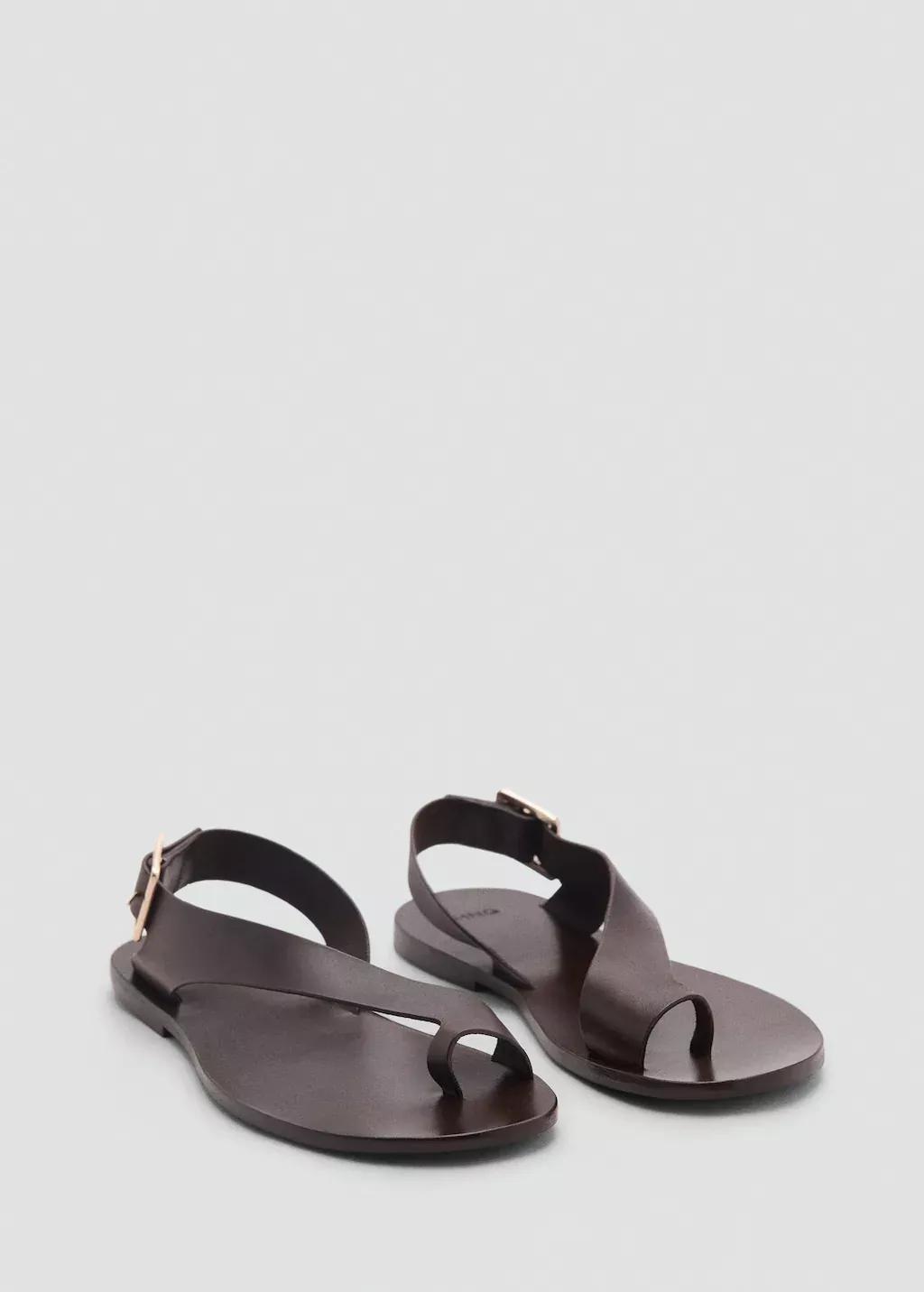 Brown Leather Sandals With Cross Strap, , large image number 0