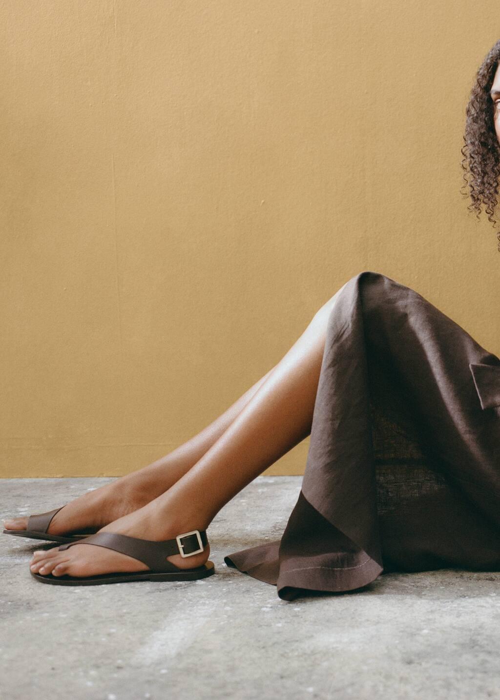 Brown Leather Sandals With Cross Strap, Dark Brown, large image number 1