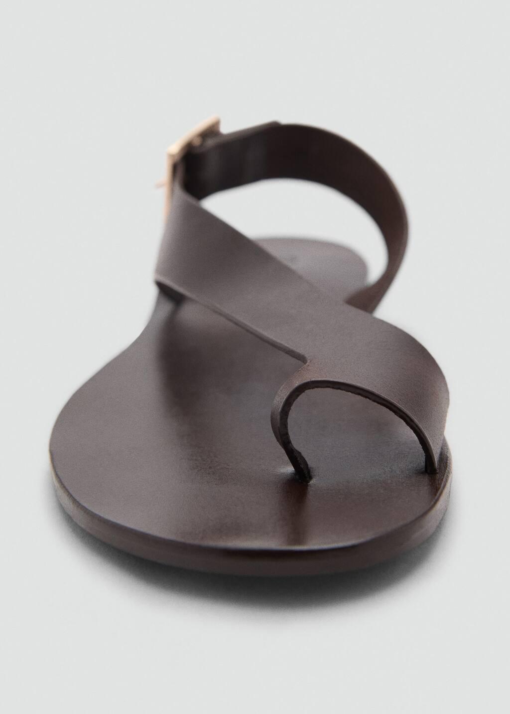 Brown Leather Sandals With Cross Strap, Dark Brown, large image number 3