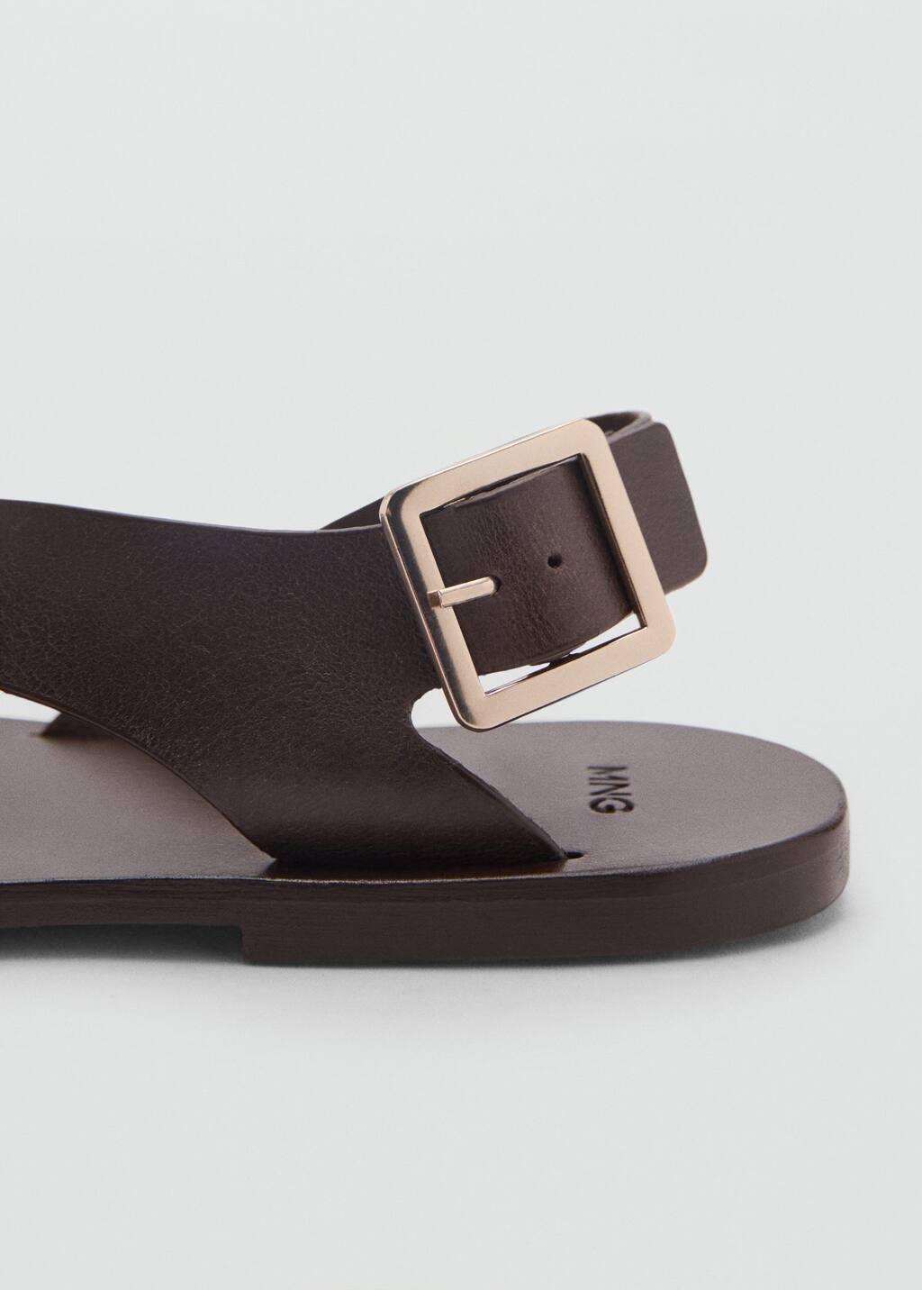Brown Leather Sandals With Cross Strap, Dark Brown, large image number 4