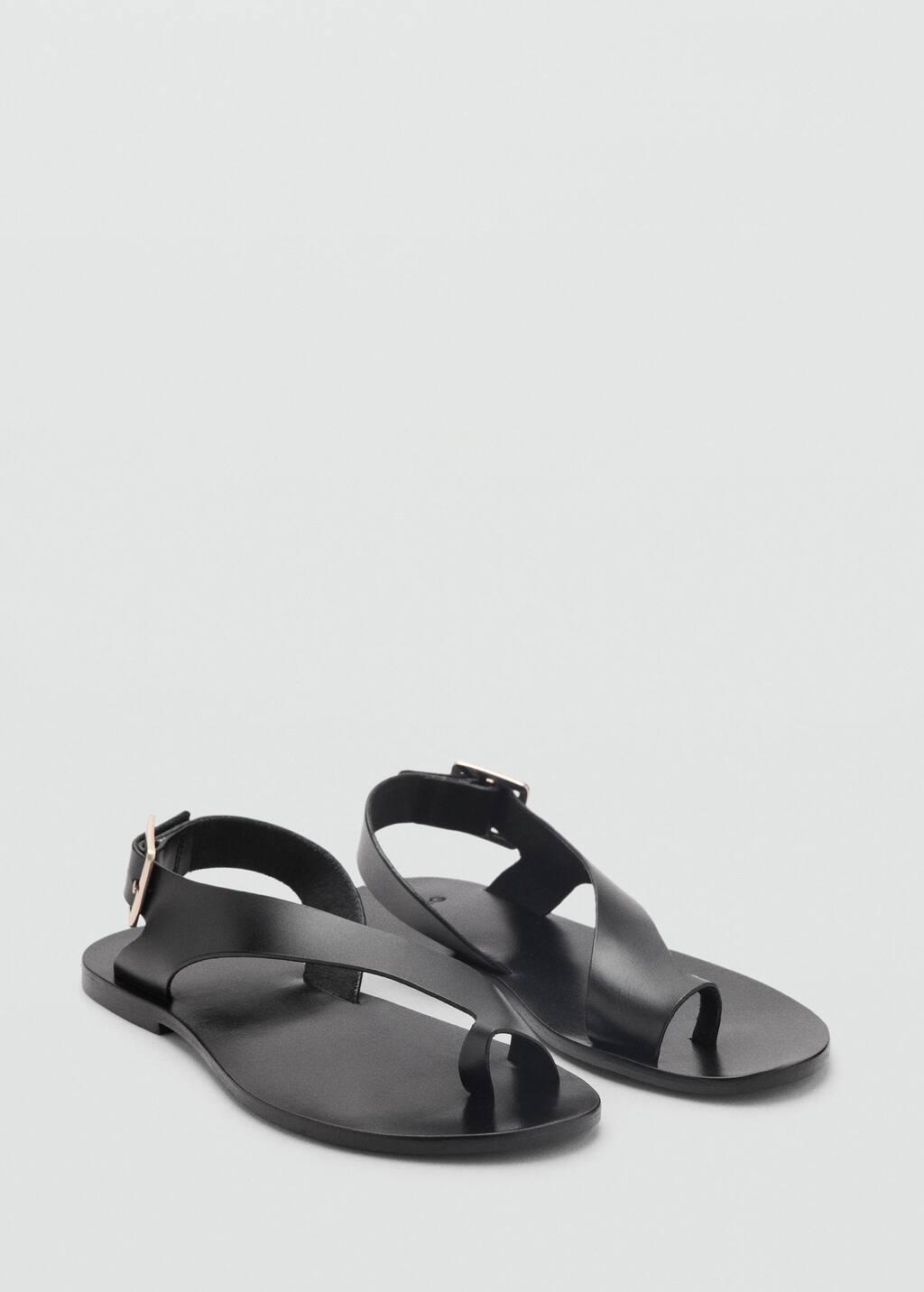 Black Leather Sandals With Cross Strap, , large image number 0