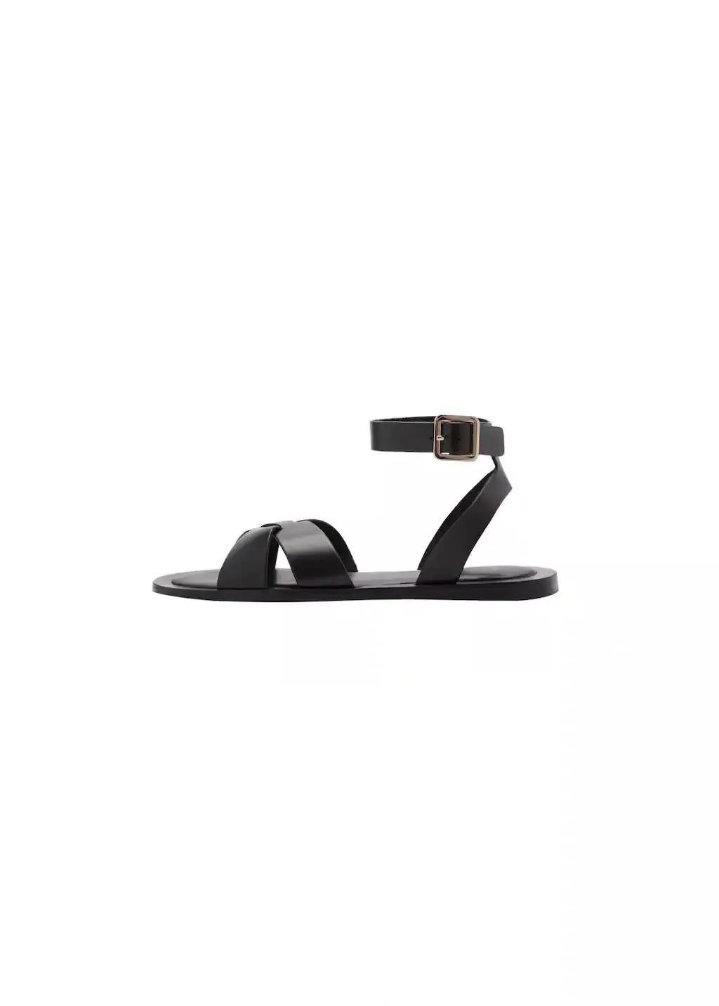 Black Leather Sandals With Cross Strap, , large image number 3