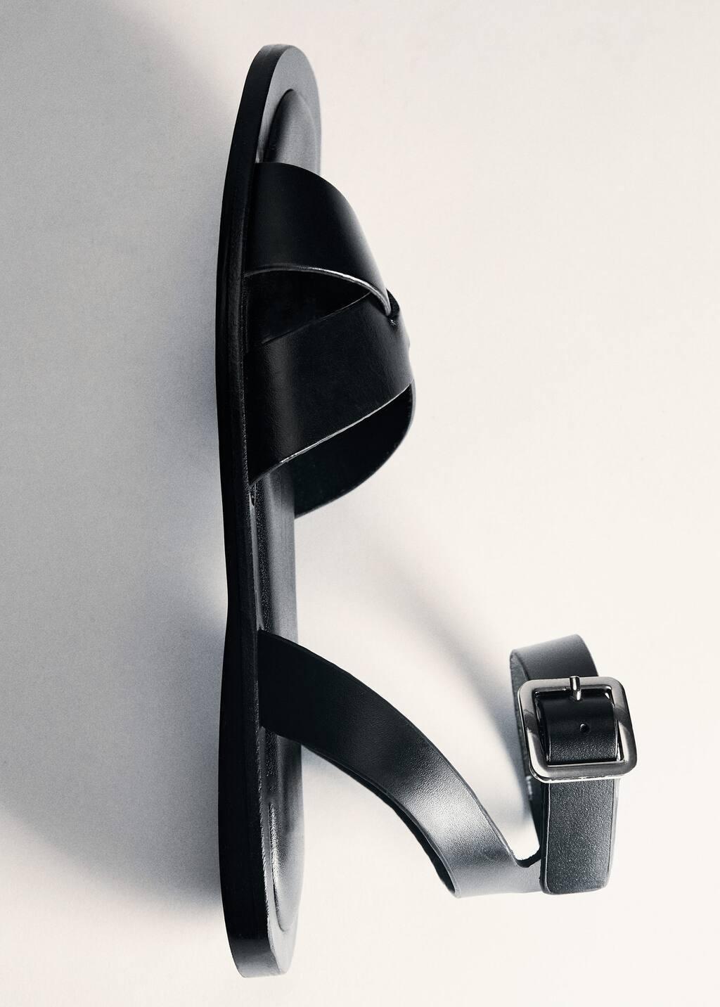 Black Leather Sandals With Cross Strap, , large image number 4