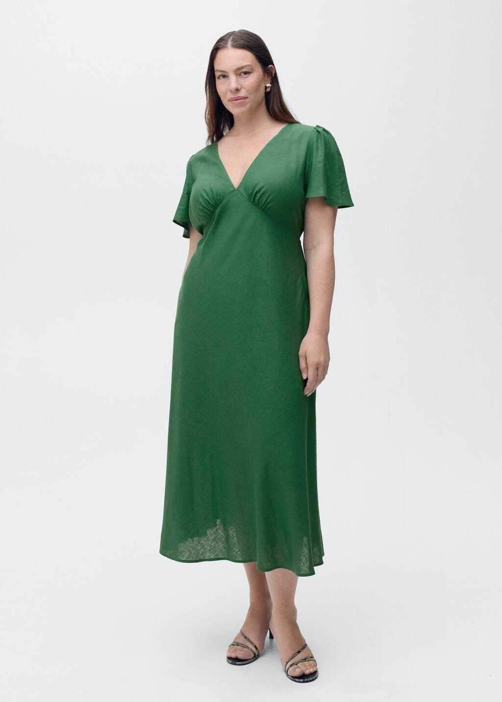 Green Floral Linen-Blend Dress, , large image number 3