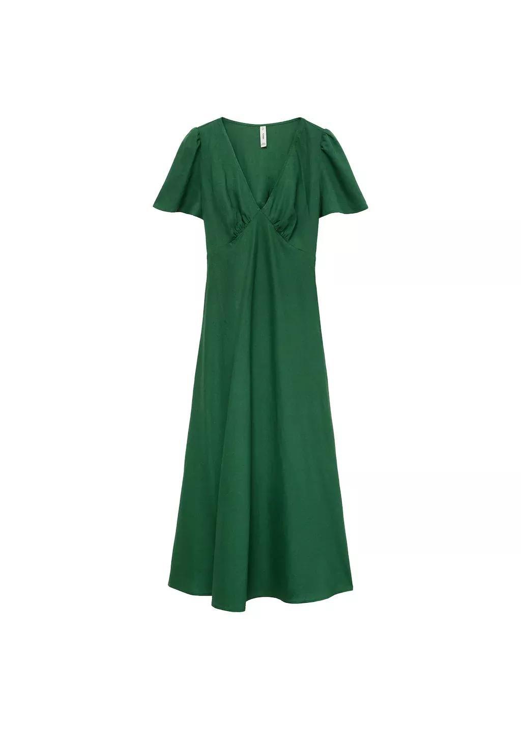 Green Floral Linen-Blend Dress, , large image number 4