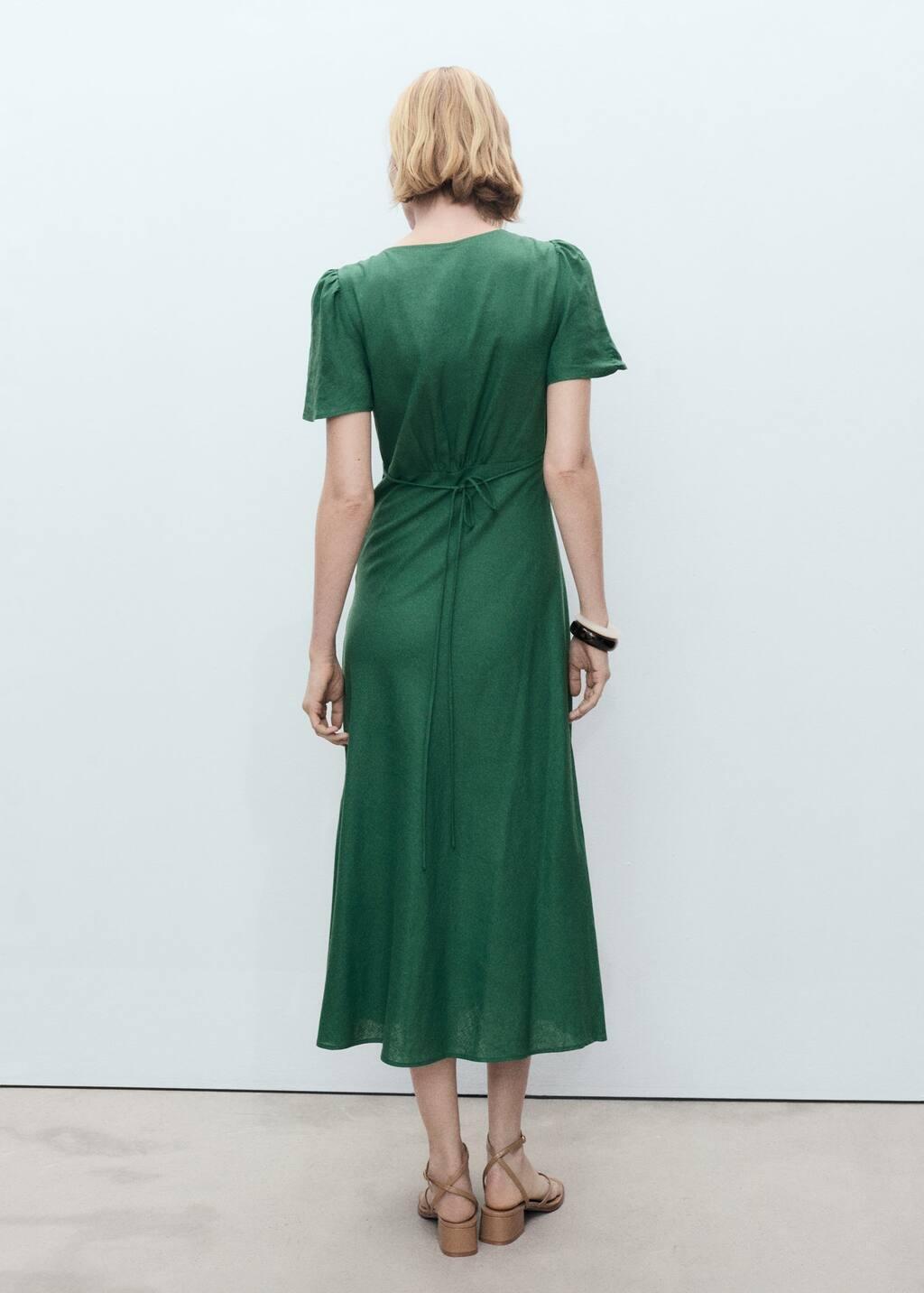 Green Floral Linen-Blend Dress, , large image number 5