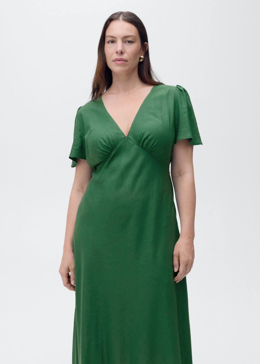 Green Floral Linen-Blend Dress, , large image number 6
