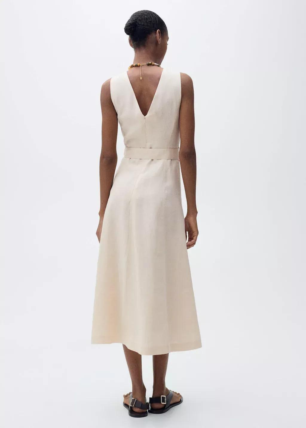Beige Belt Linen Dress, , large image number 8
