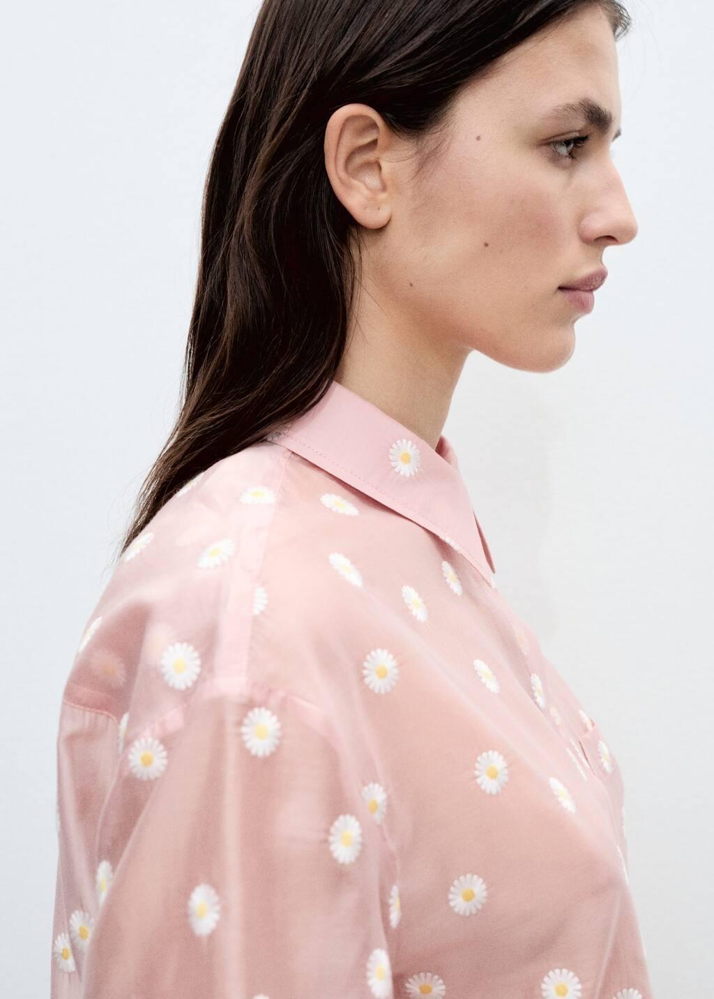 Pink Lt Pastel Floral-Embroidered Lyocell Shirt, , large image number 1