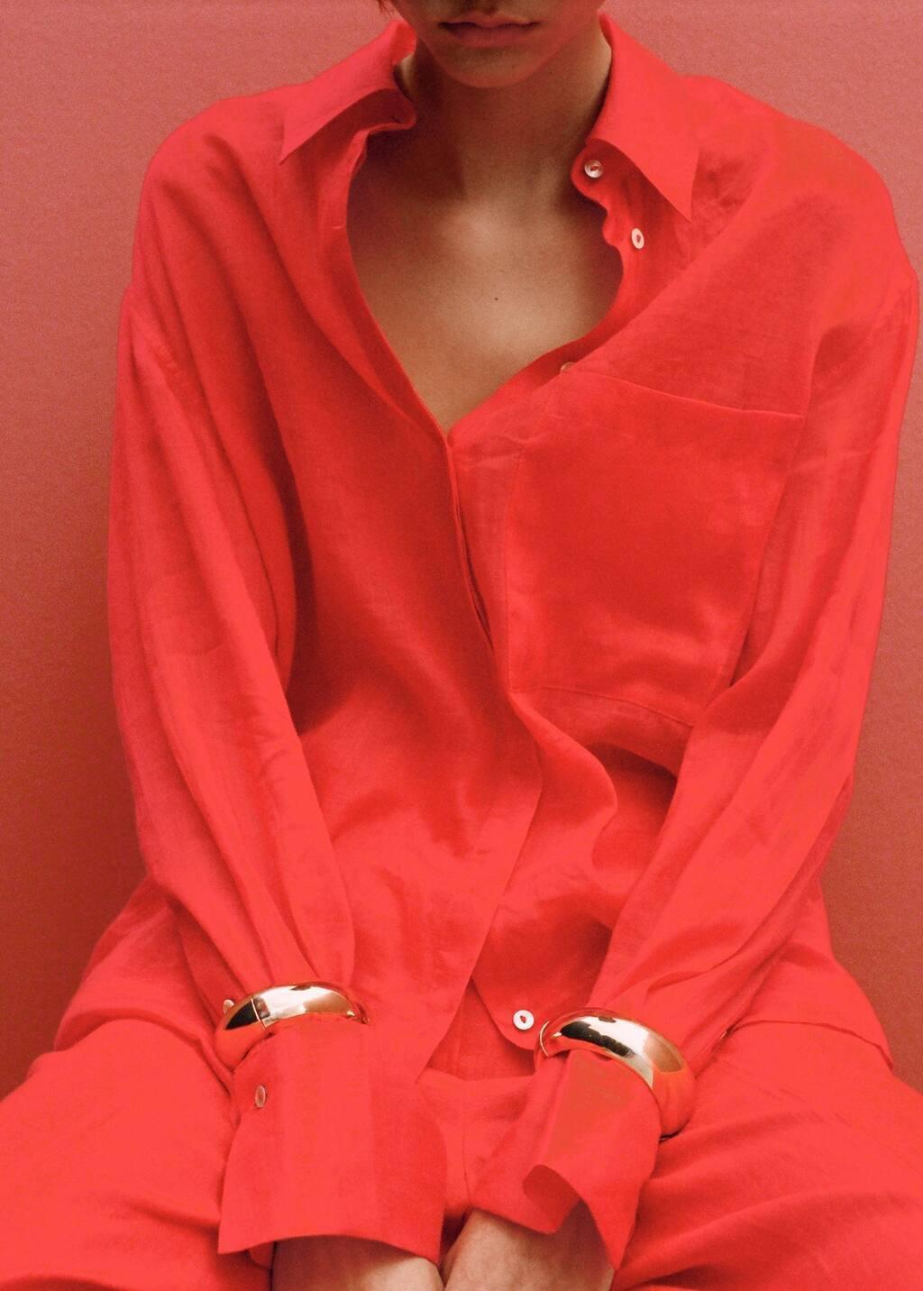 Red Regular Ramie Shirt Pocket, , large image number 2