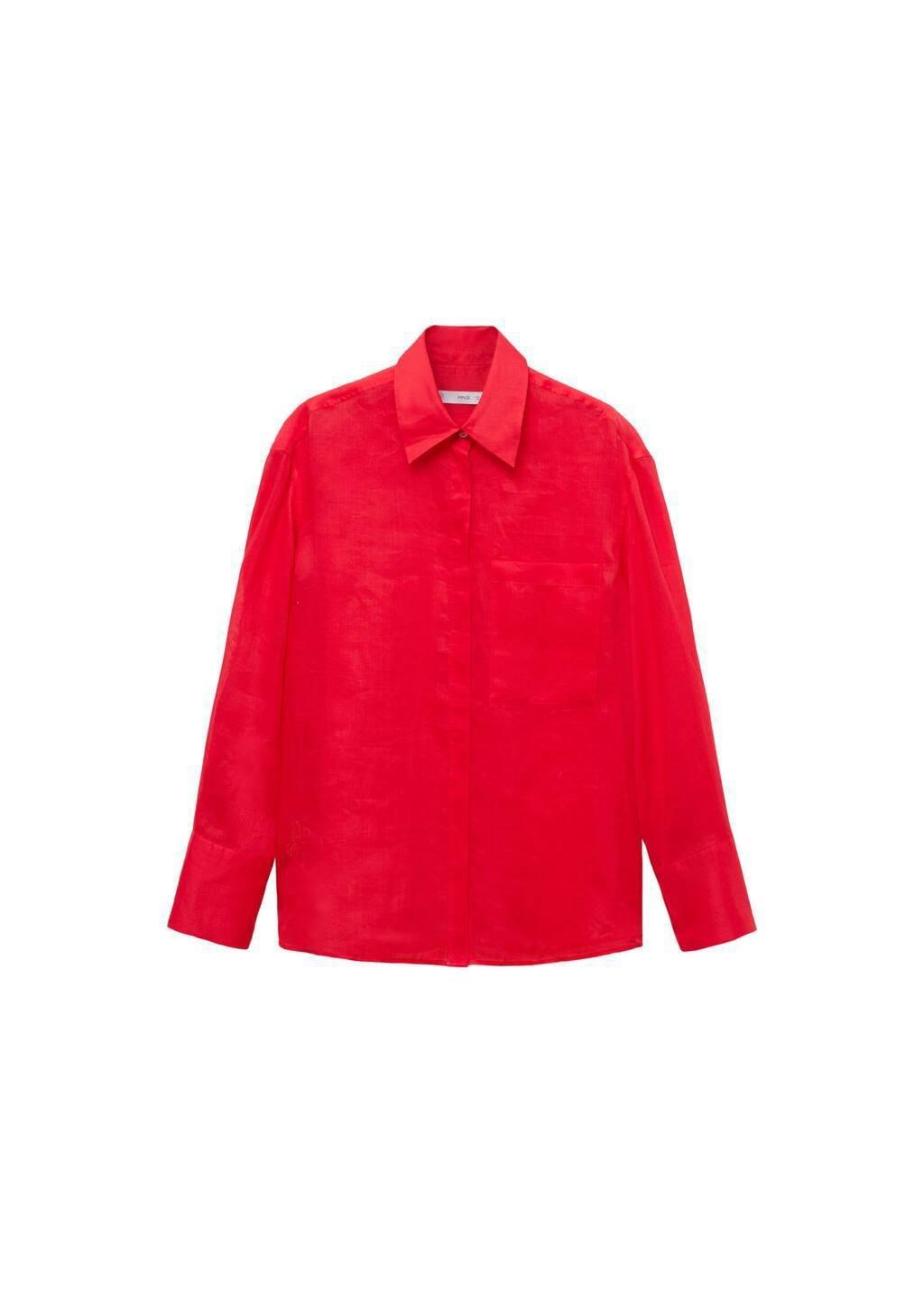 Red Regular Ramie Shirt Pocket, , large image number 3