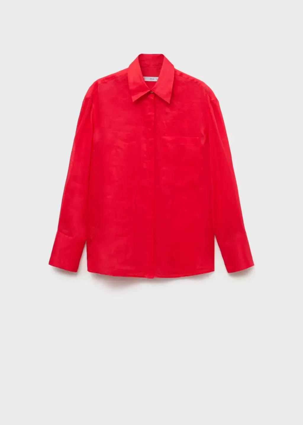 Red Regular Ramie Shirt Pocket, , large image number 5