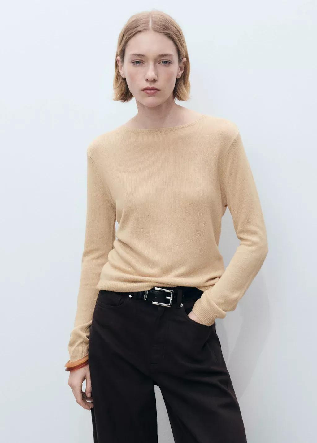 MEDIUM BROWN Linen-blend boat-neck sweater, , large image number 0