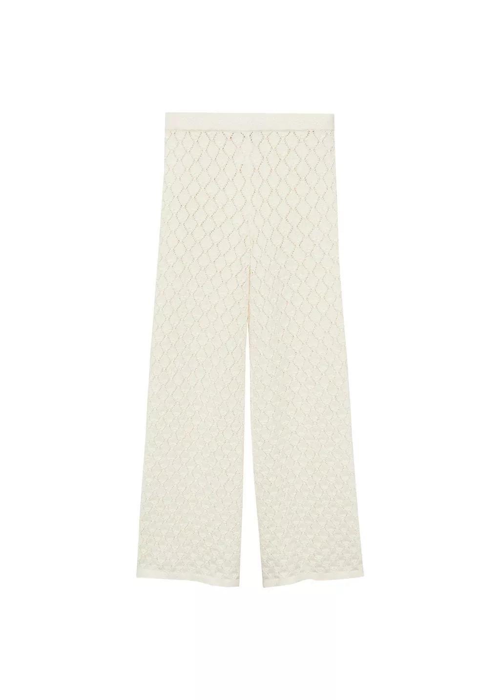 Cream Straight-Fit Openwork Knitted Trousers, , large image number 3