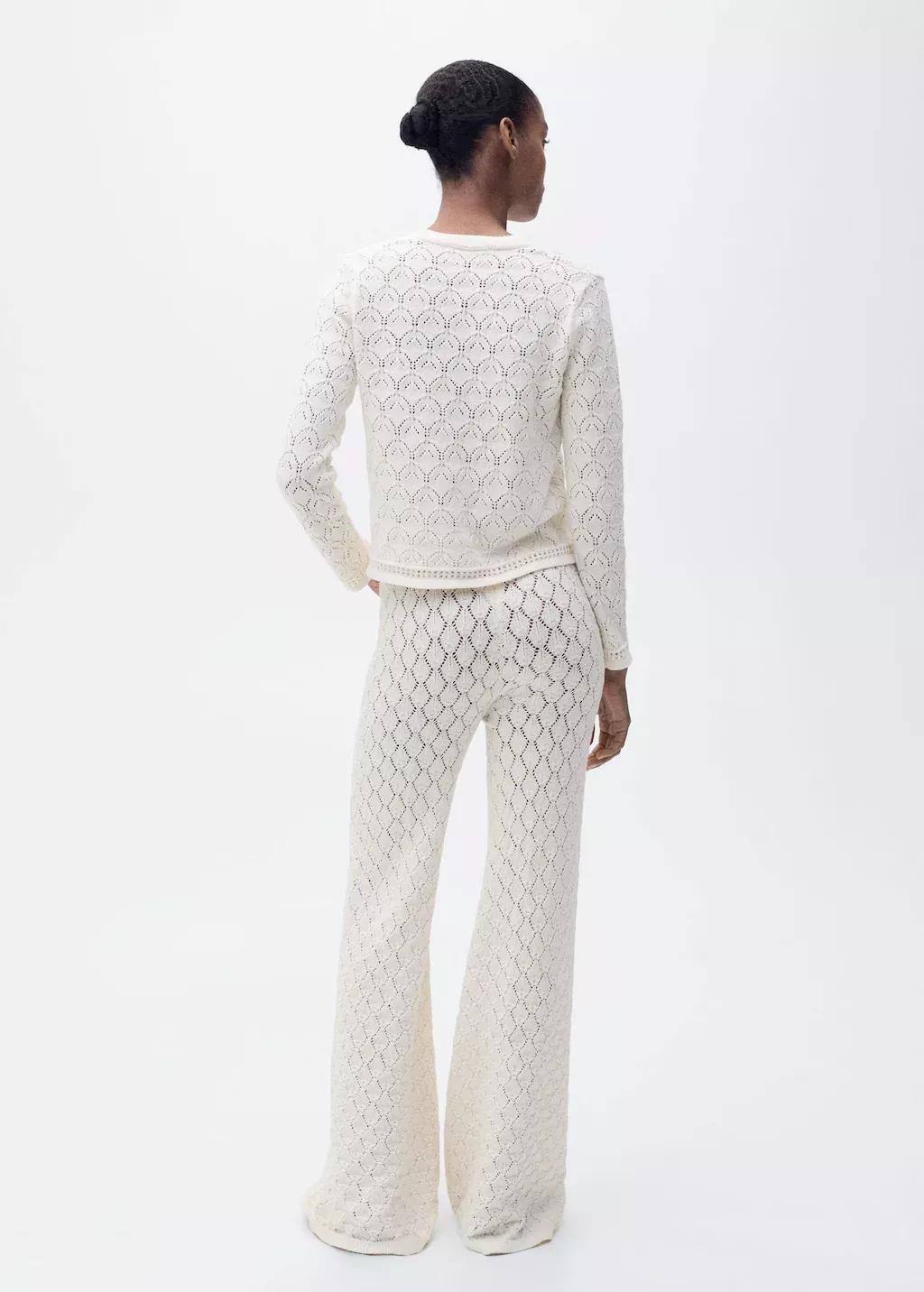 Cream Straight-Fit Openwork Knitted Trousers, , large image number 5