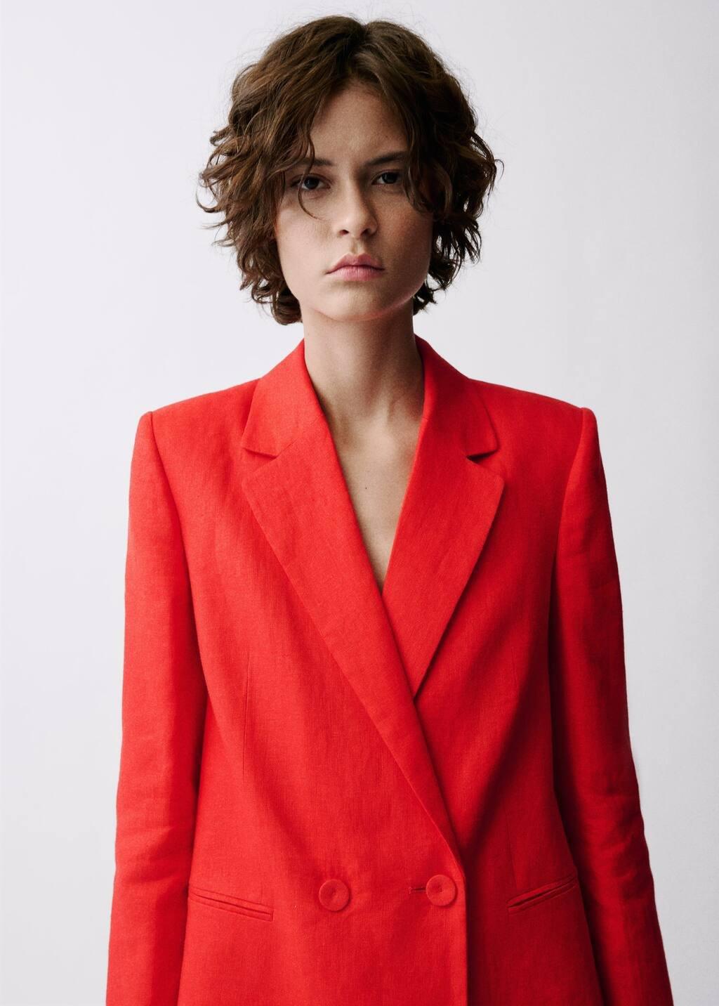 Red Double-Breasted Linen Suit Jacket, , large image number 1