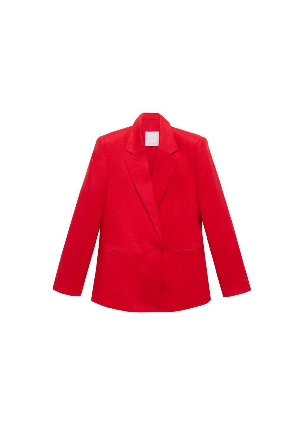Red Double-Breasted Linen Suit Jacket, , large image number 2