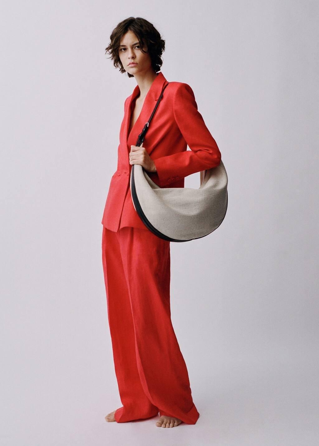 Red Double-Breasted Linen Suit Jacket, , large image number 4