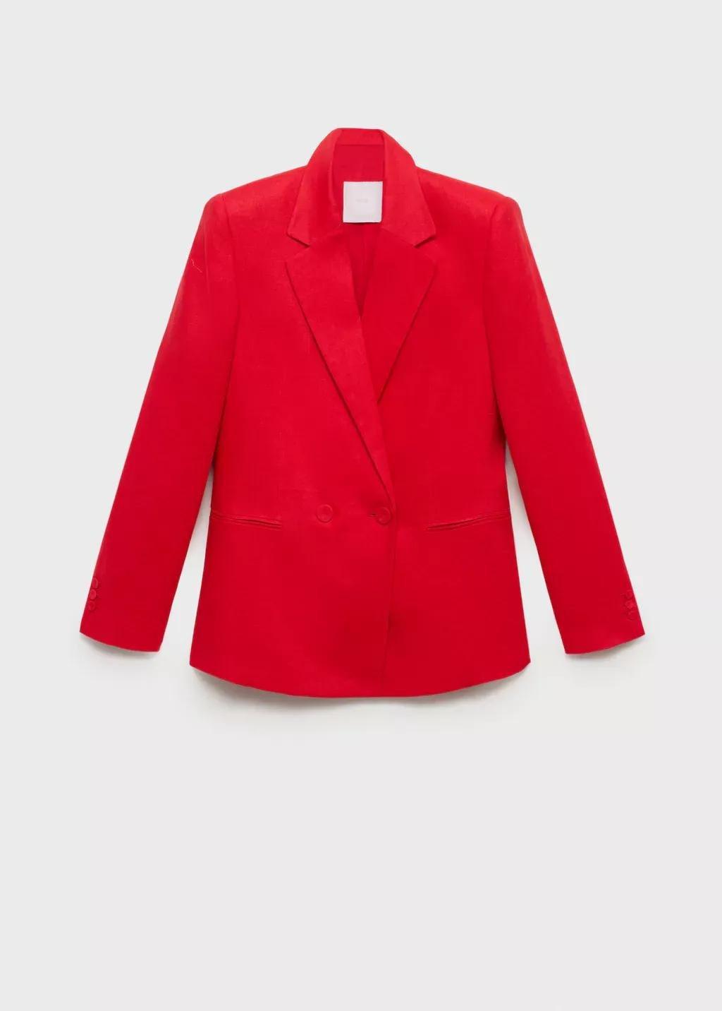 Red Double-Breasted Linen Suit Jacket, , large image number 5