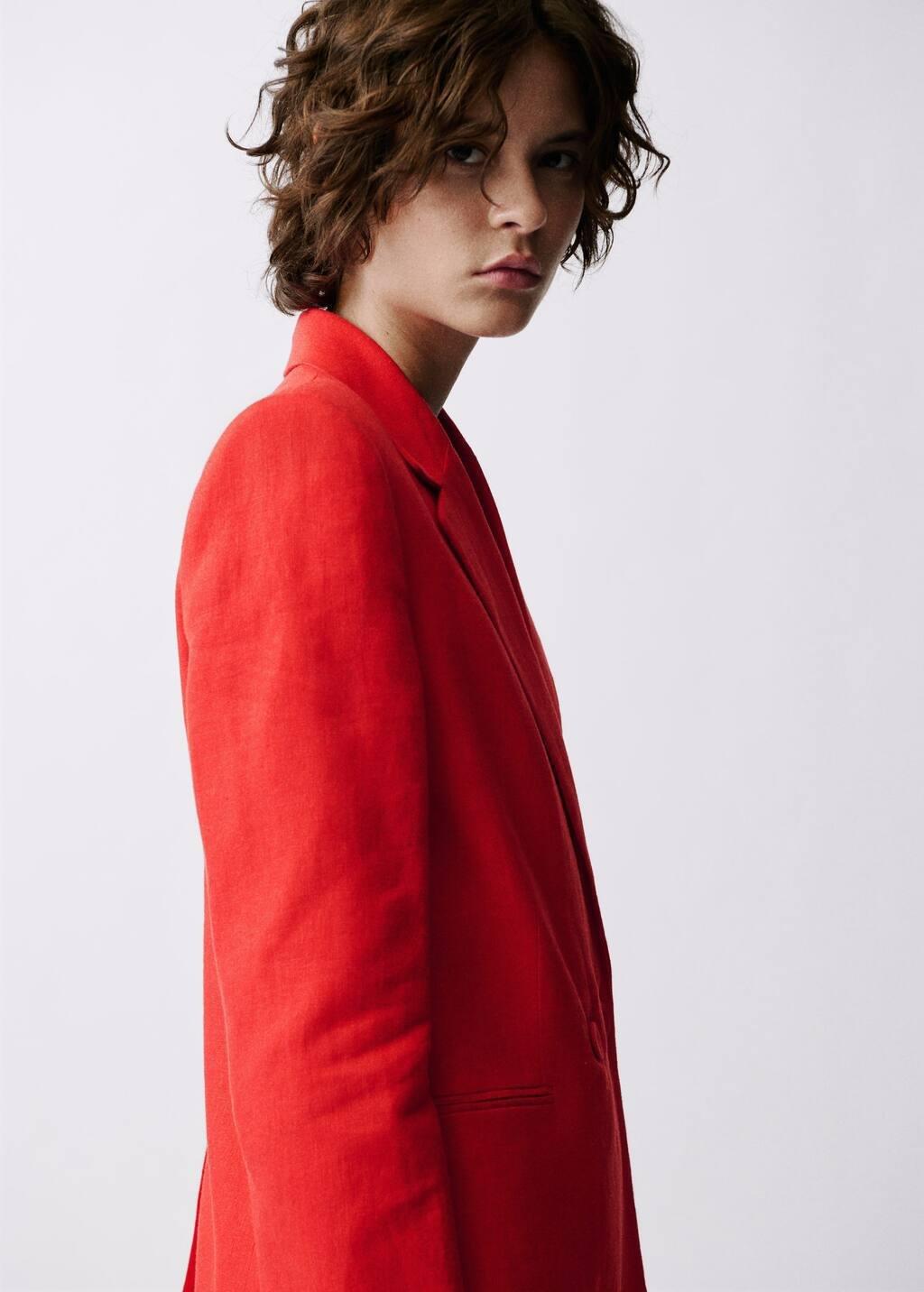 Red Double-Breasted Linen Suit Jacket, , large image number 6