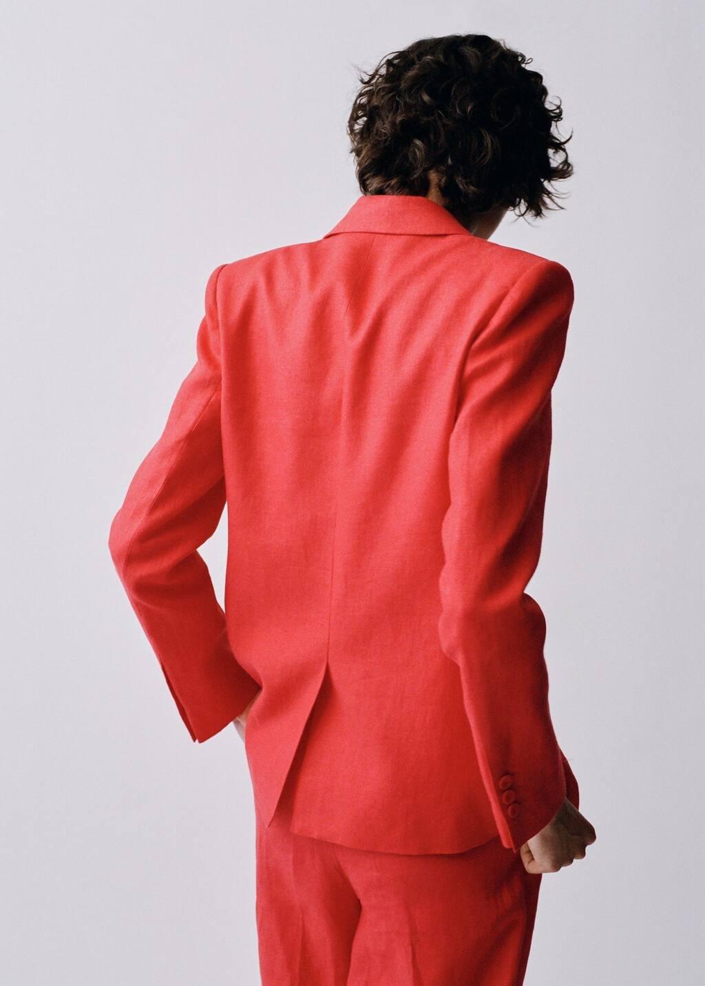 Red Double-Breasted Linen Suit Jacket, , large image number 7