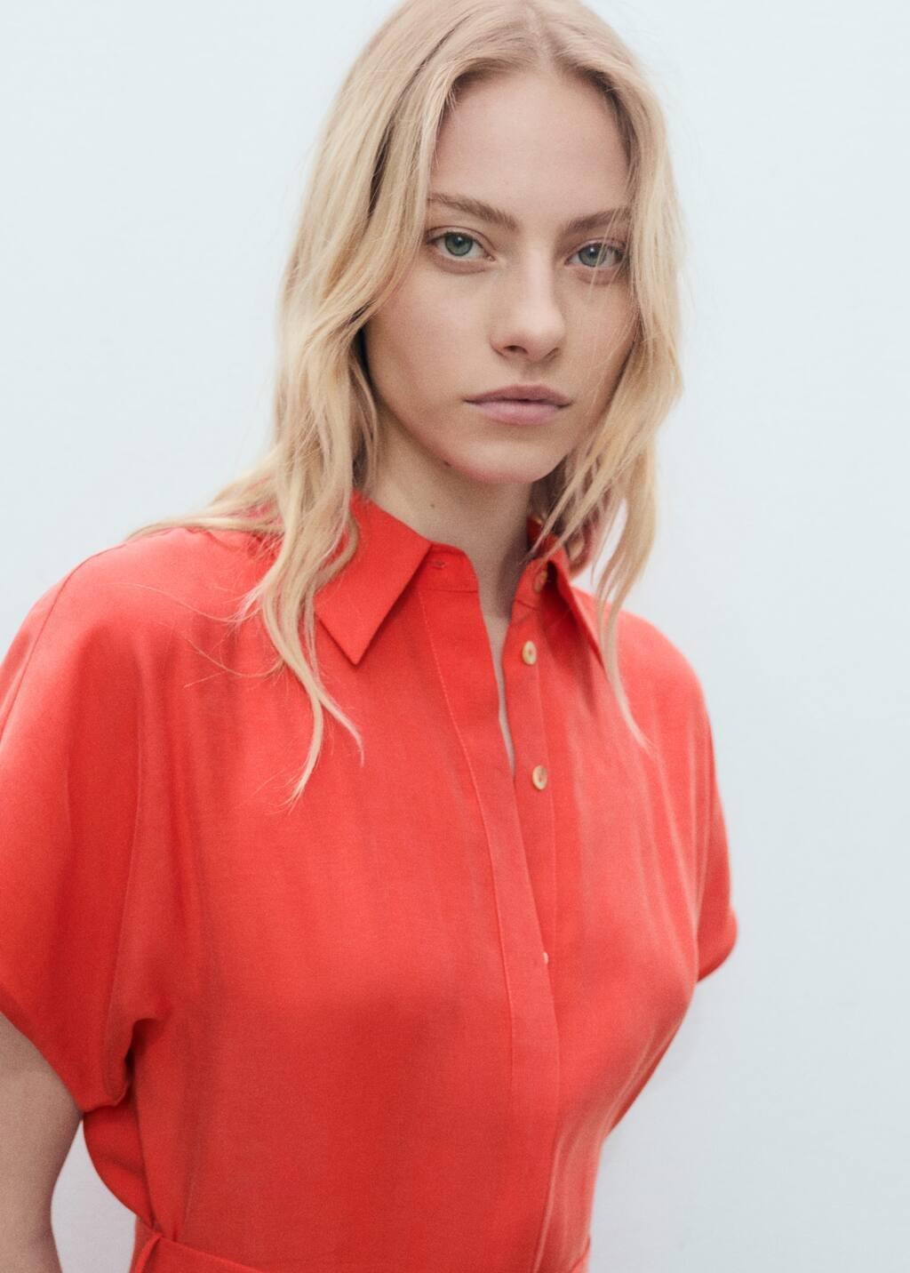 Red Flared Midi-Dress With Belt, , large image number 2