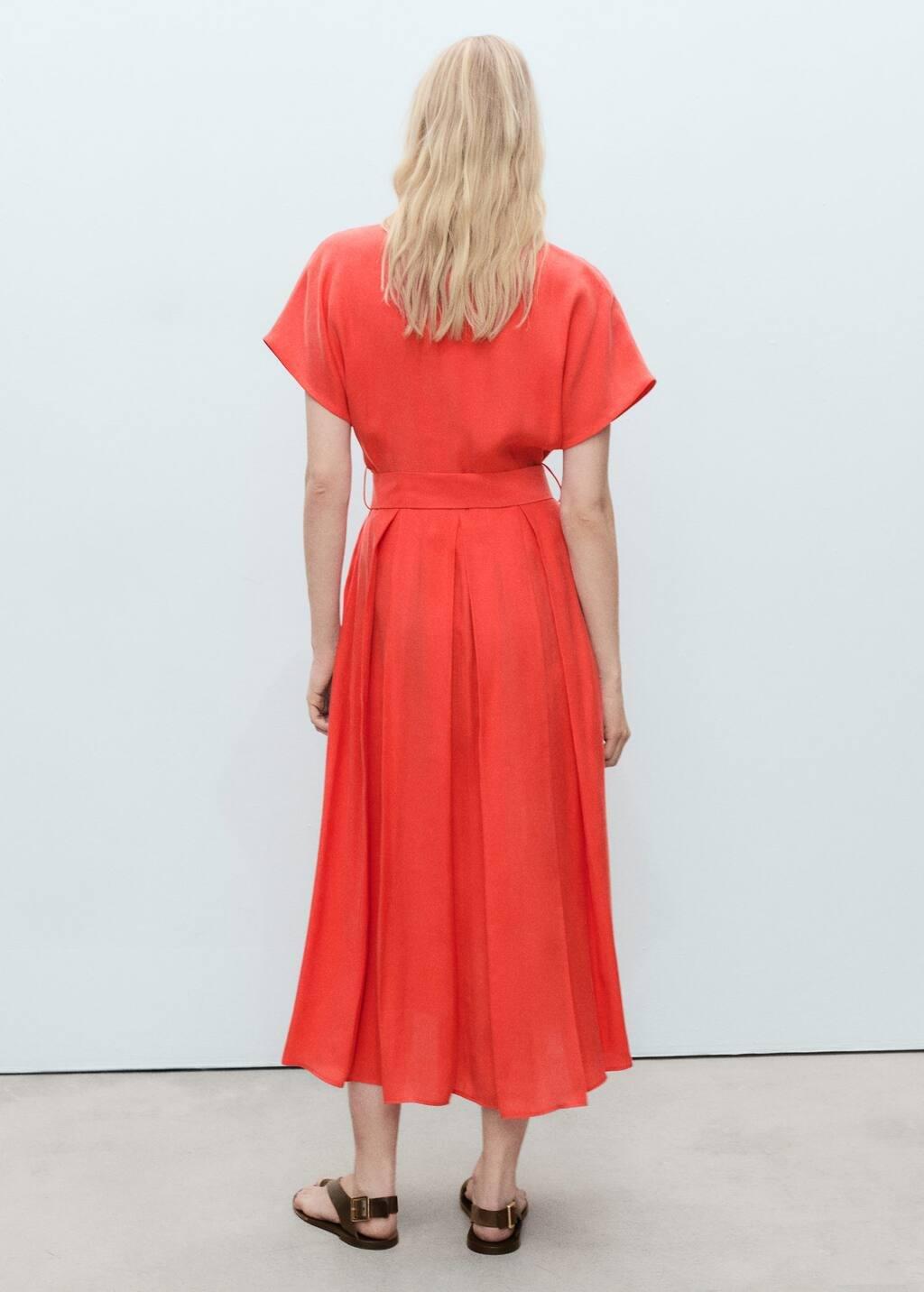 Red Flared Midi-Dress With Belt, , large image number 4