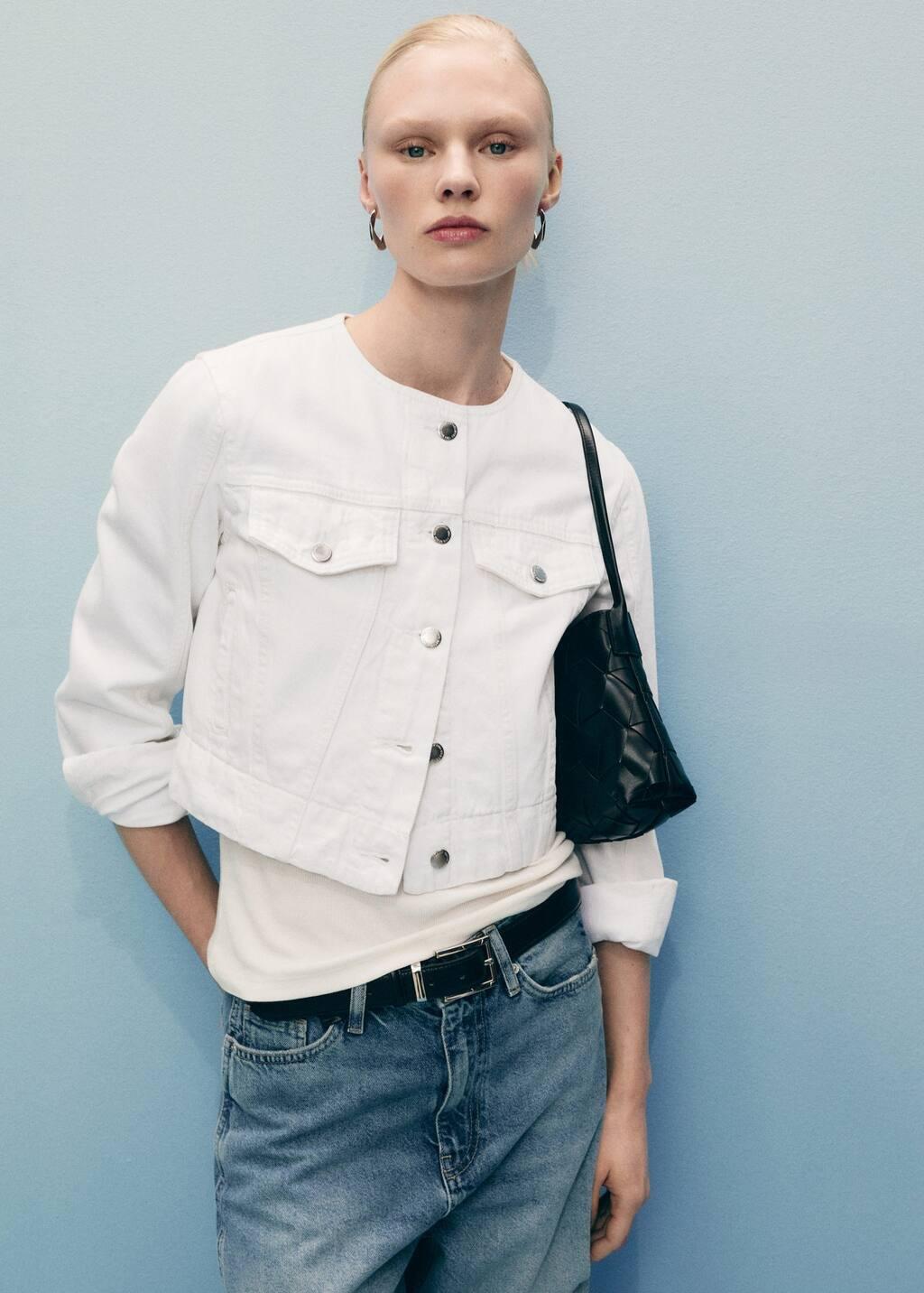 White Crop Denim Jacket, , large image number 0