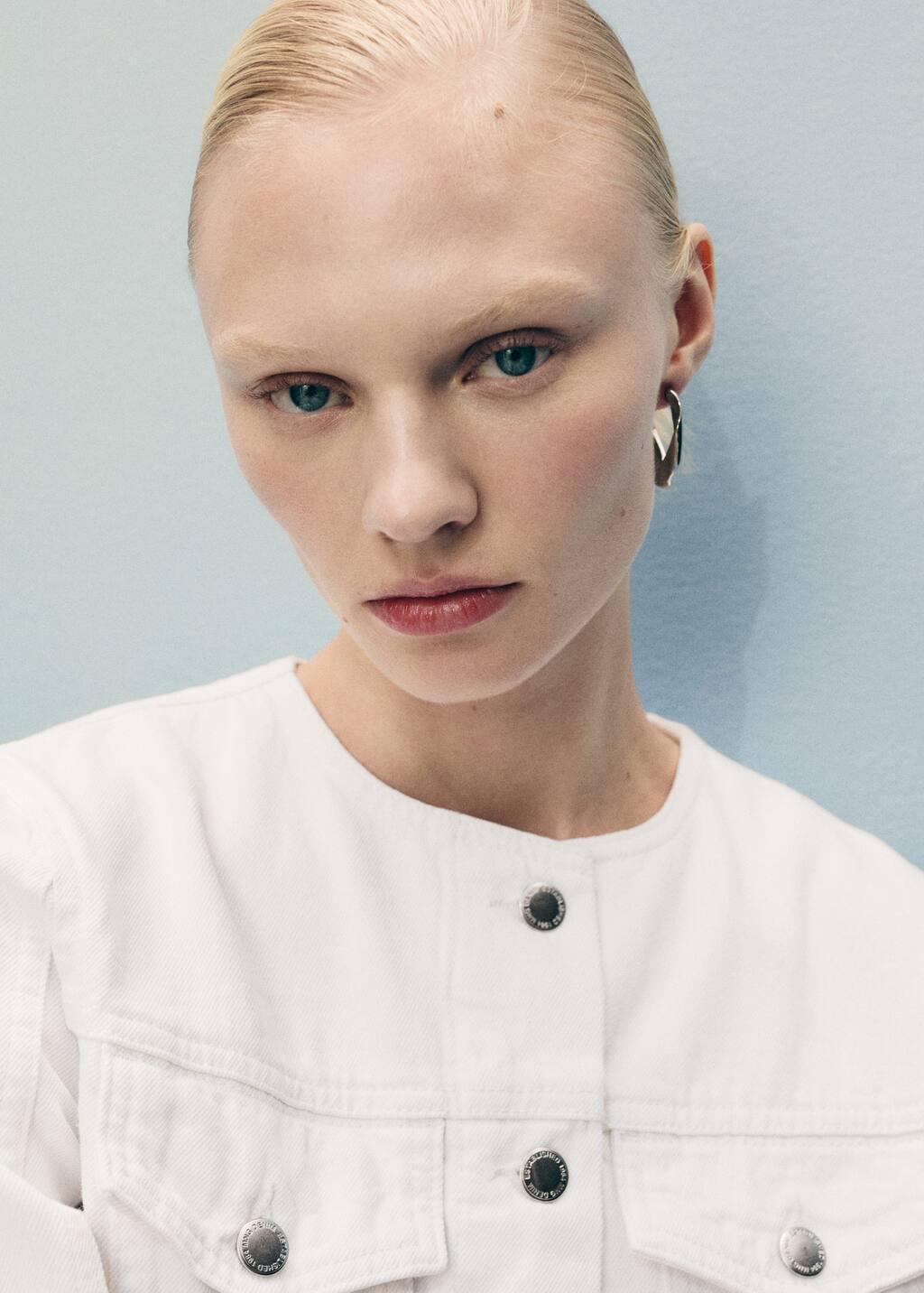 White Crop Denim Jacket, , large image number 1