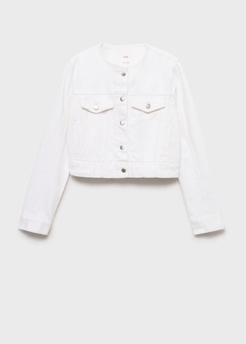 White Crop Denim Jacket, , large image number 4