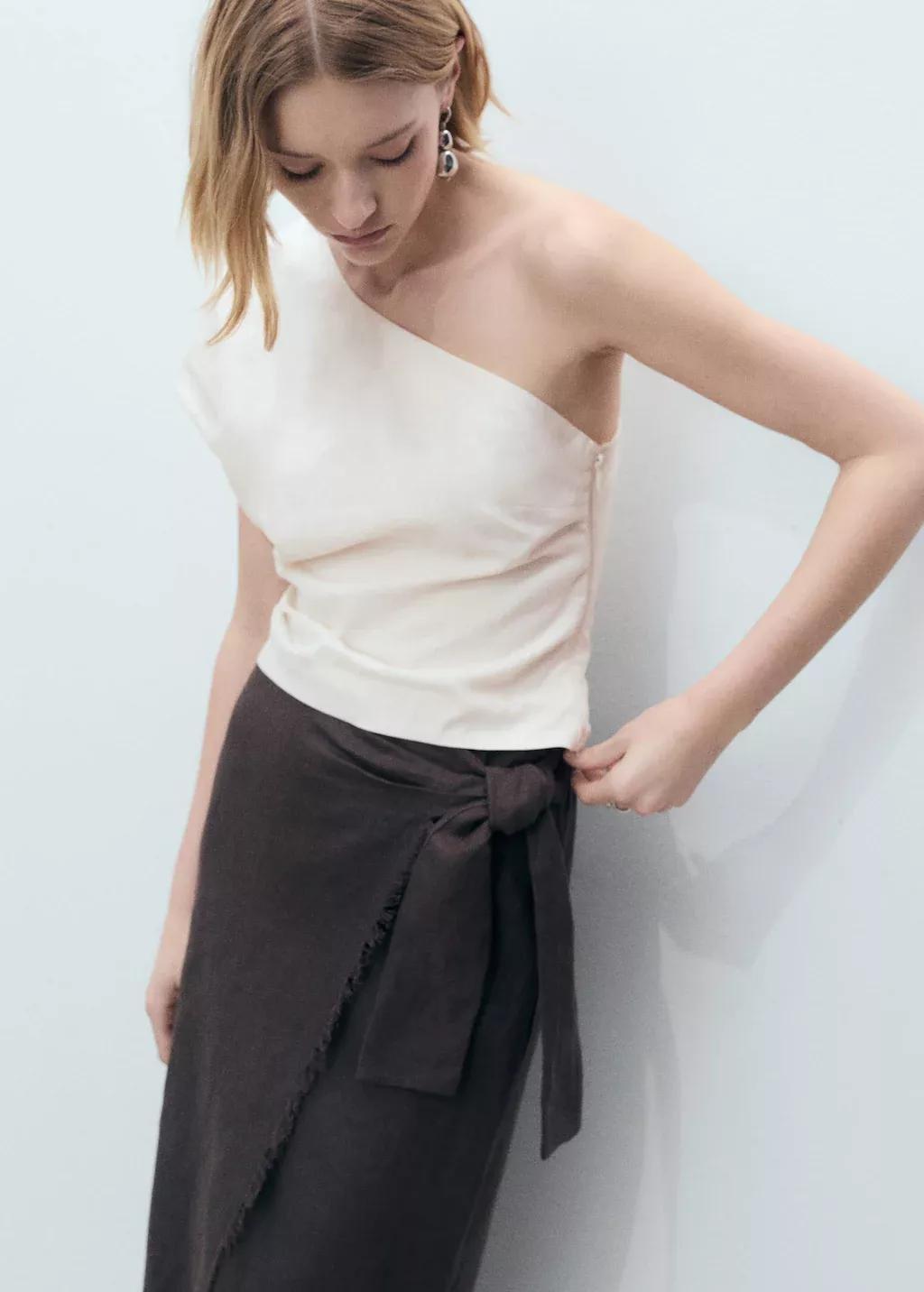 White Asymmetrical Linen Top, , large image number 0